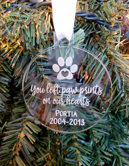 You Left Paw Prints On Our Hearts - Engraved Pet Memorial Ornament - Sunny Box