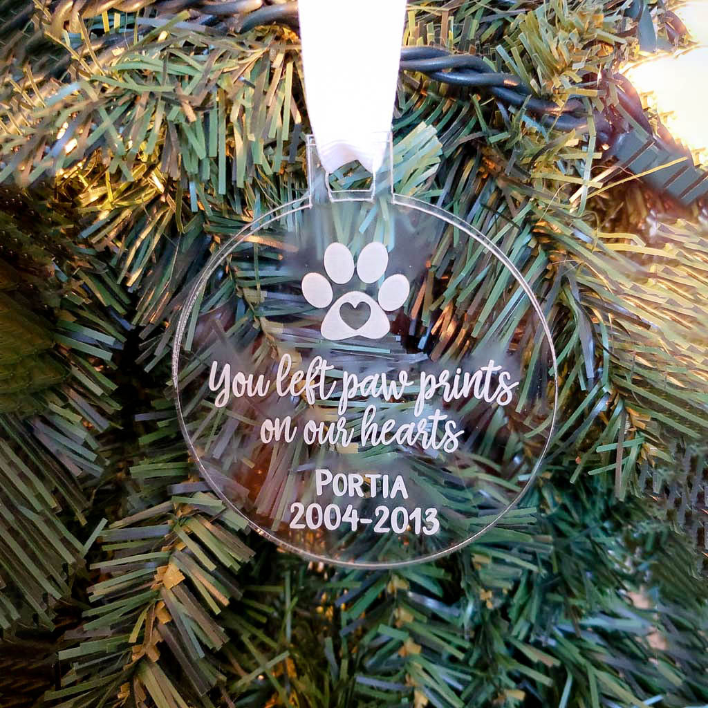 You Left Paw Prints On Our Hearts - Engraved Pet Memorial Ornament - Sunny Box