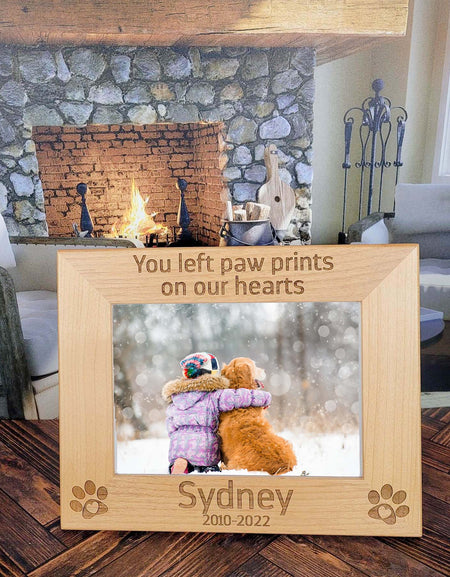 You Left Paw Prints On Our Hearts - Pet Memorial Wood Picture Frame