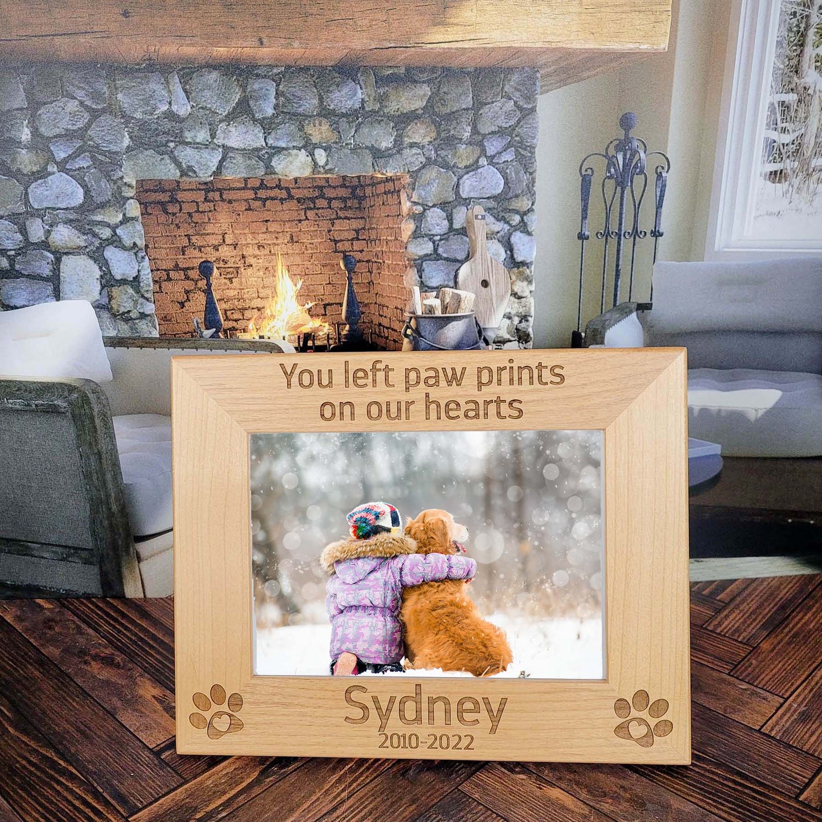 You Left Paw Prints On Our Hearts - Pet Memorial Wood Picture Frame