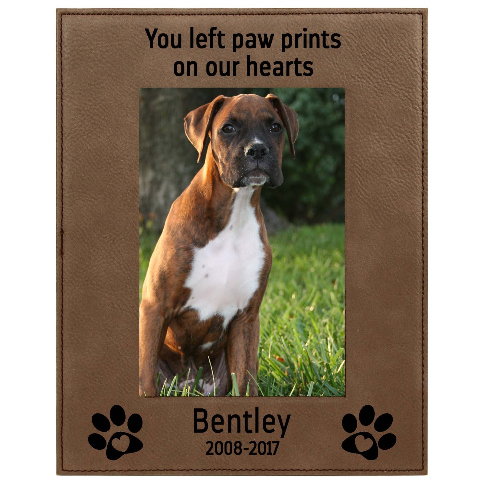 You Left Paw Prints On Our Hearts - Pet Memorial Leatherette Picture Frame