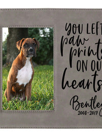 You left paw prints on our hearts - Engraved leatherette picture frame pet loss memorial - Sunny Box