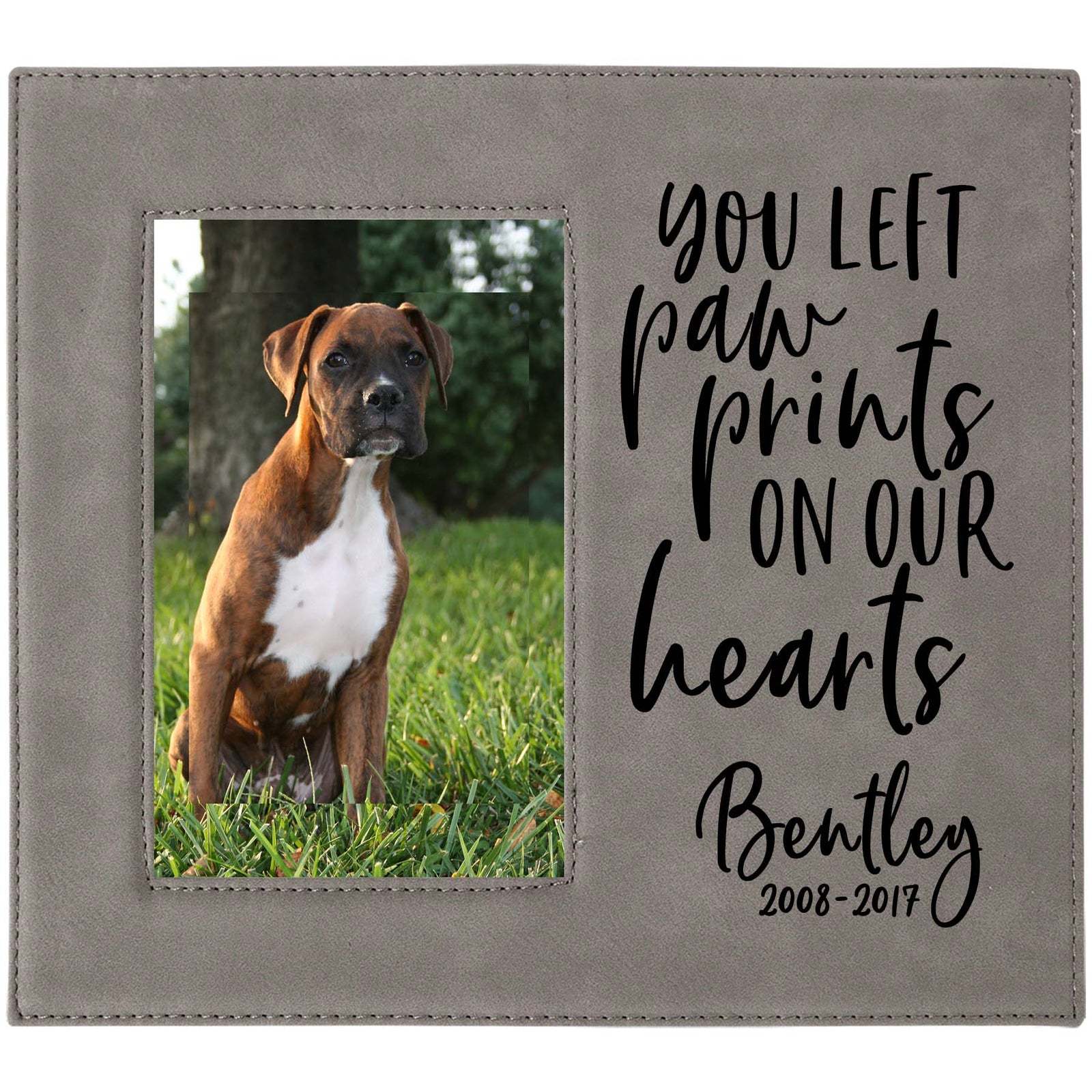 You left paw prints on our hearts - Engraved leatherette picture frame pet loss memorial - Sunny Box