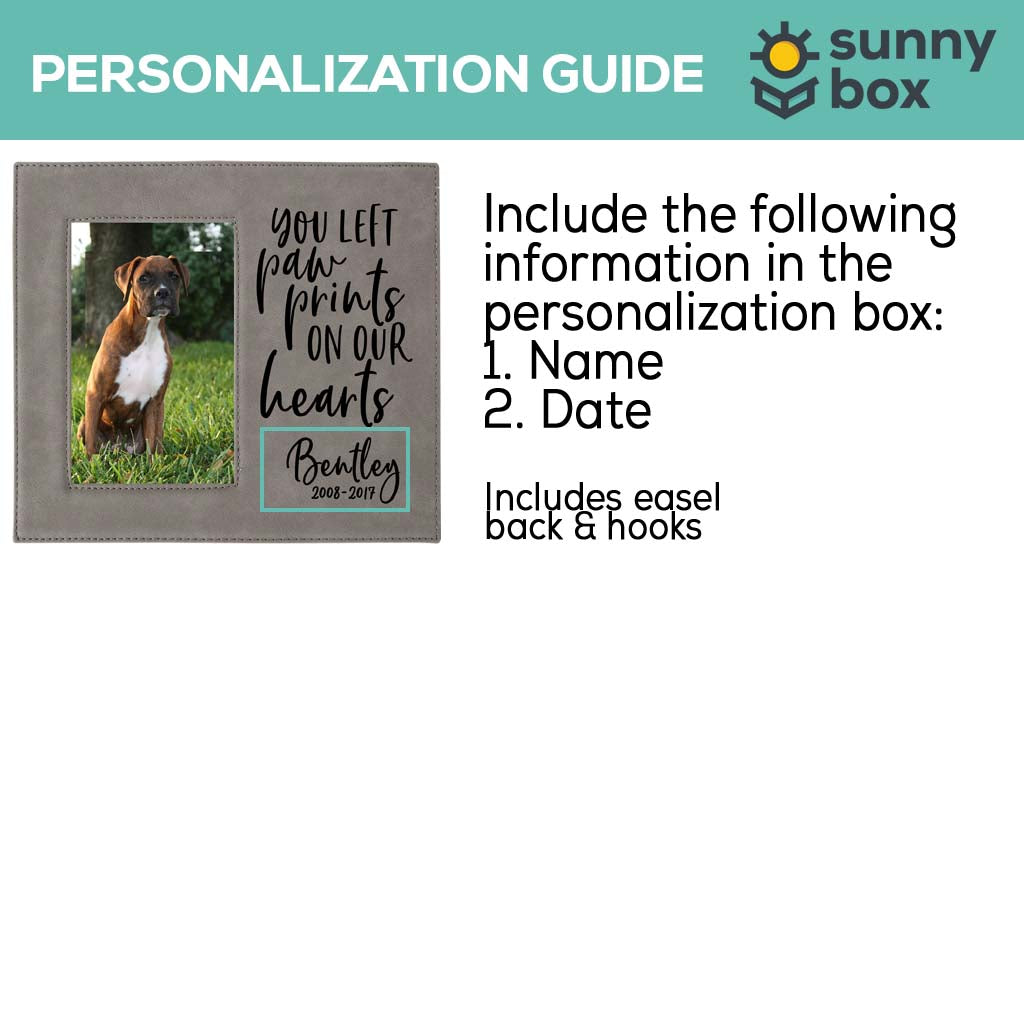 You Left Paw Prints On Our Hearts - Pet Memorial Leatherette Wide Picture Frame