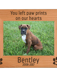 You left paw prints on our hearts - Engraved wood picture frame pet loss memorial - Sunny Box