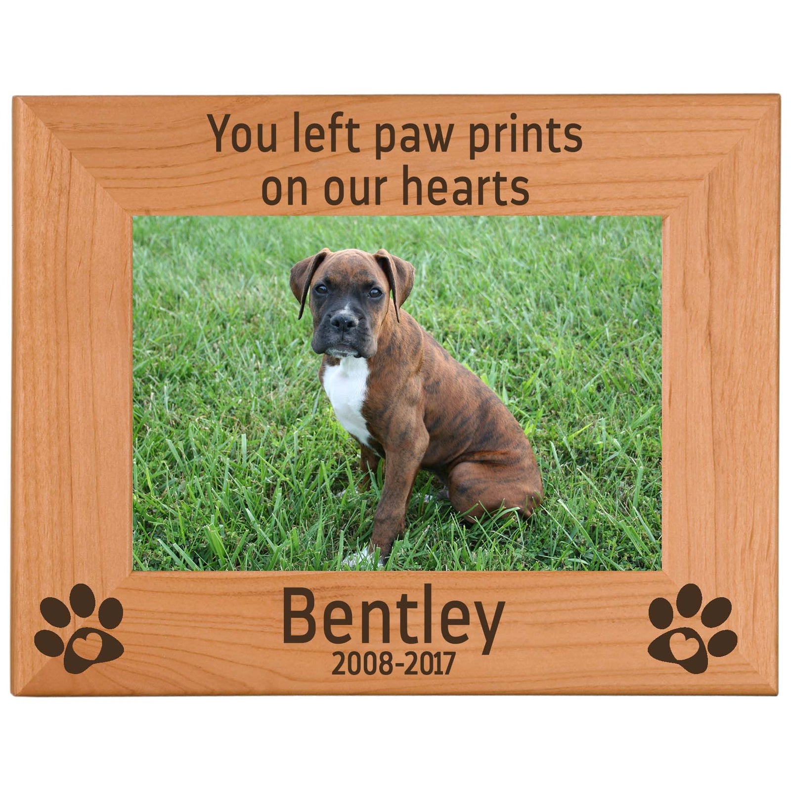 You left paw prints on our hearts - Engraved wood picture frame pet loss memorial - Sunny Box