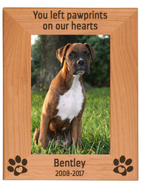 You left paw prints on our hearts - Engraved wood picture frame pet loss memorial - Sunny Box