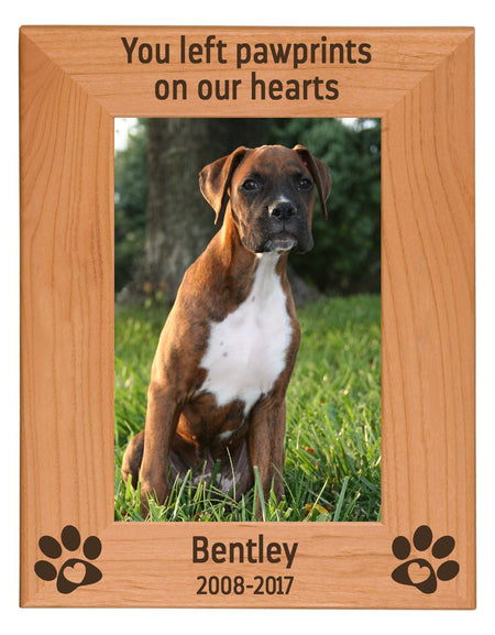 You left paw prints on our hearts - Engraved wood picture frame pet loss memorial - Sunny Box