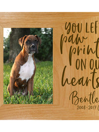 You Left Paw Prints On Our Hearts - Pet Memorial Wood Wide Picture Frame