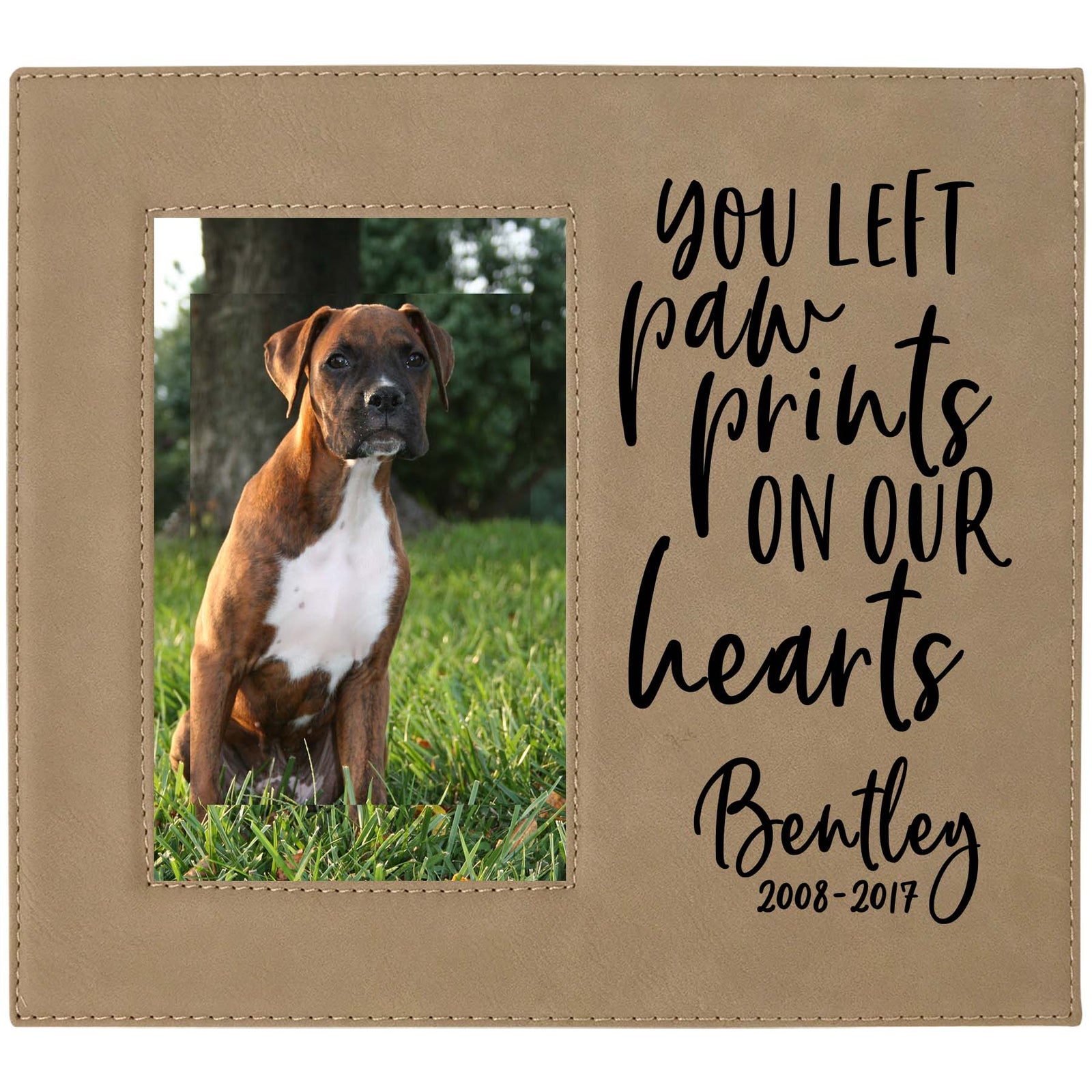 You left paw prints on our hearts - Engraved leatherette picture frame pet loss memorial - Sunny Box