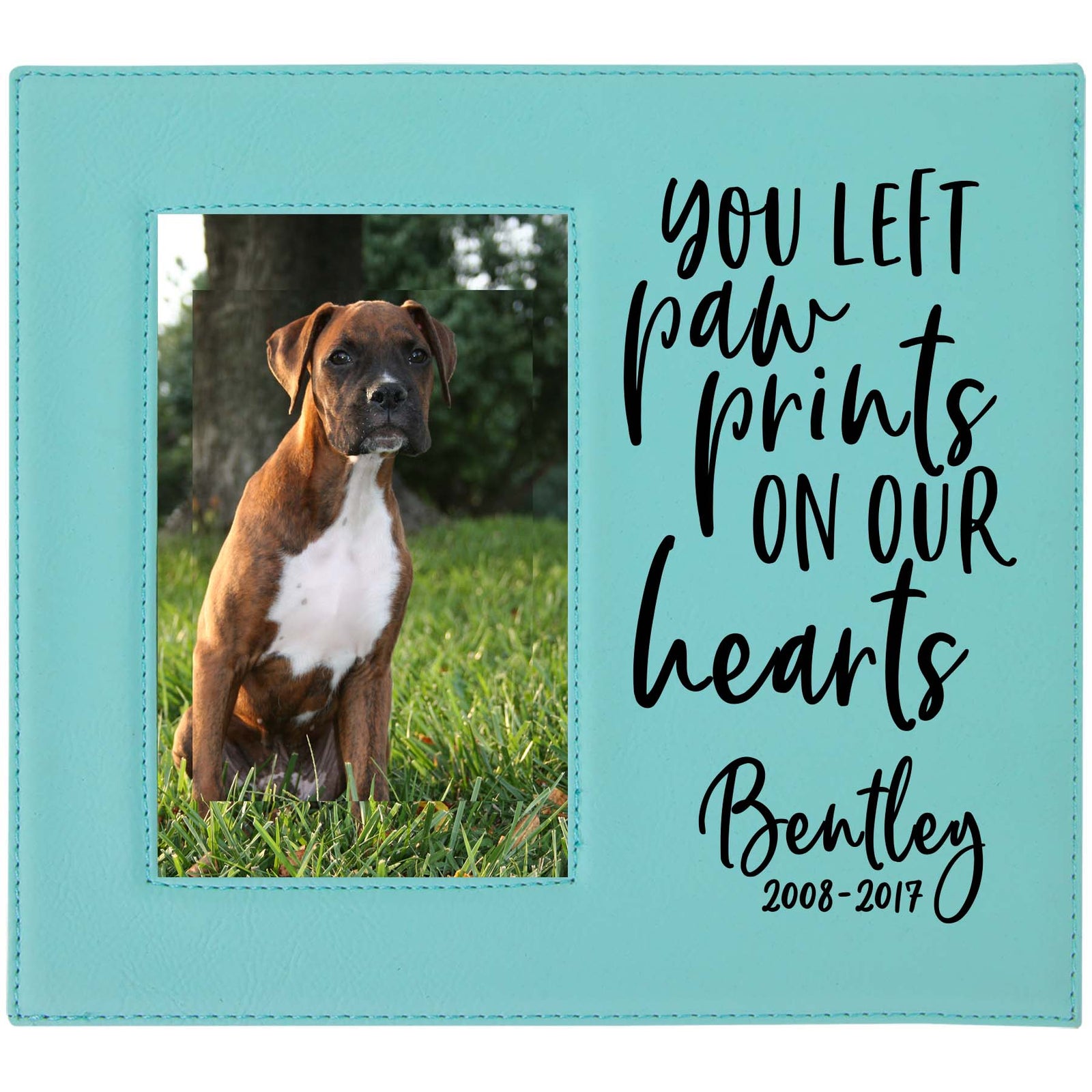 You left paw prints on our hearts - Engraved leatherette picture frame pet loss memorial - Sunny Box