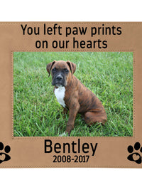 You Left Paw Prints On Our Hearts - Pet Memorial Leatherette Picture Frame