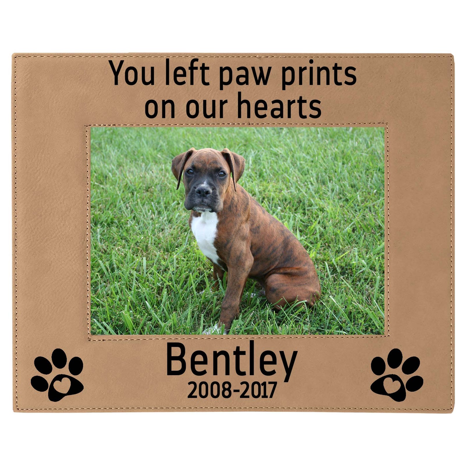 You Left Paw Prints On Our Hearts - Pet Memorial Leatherette Picture Frame